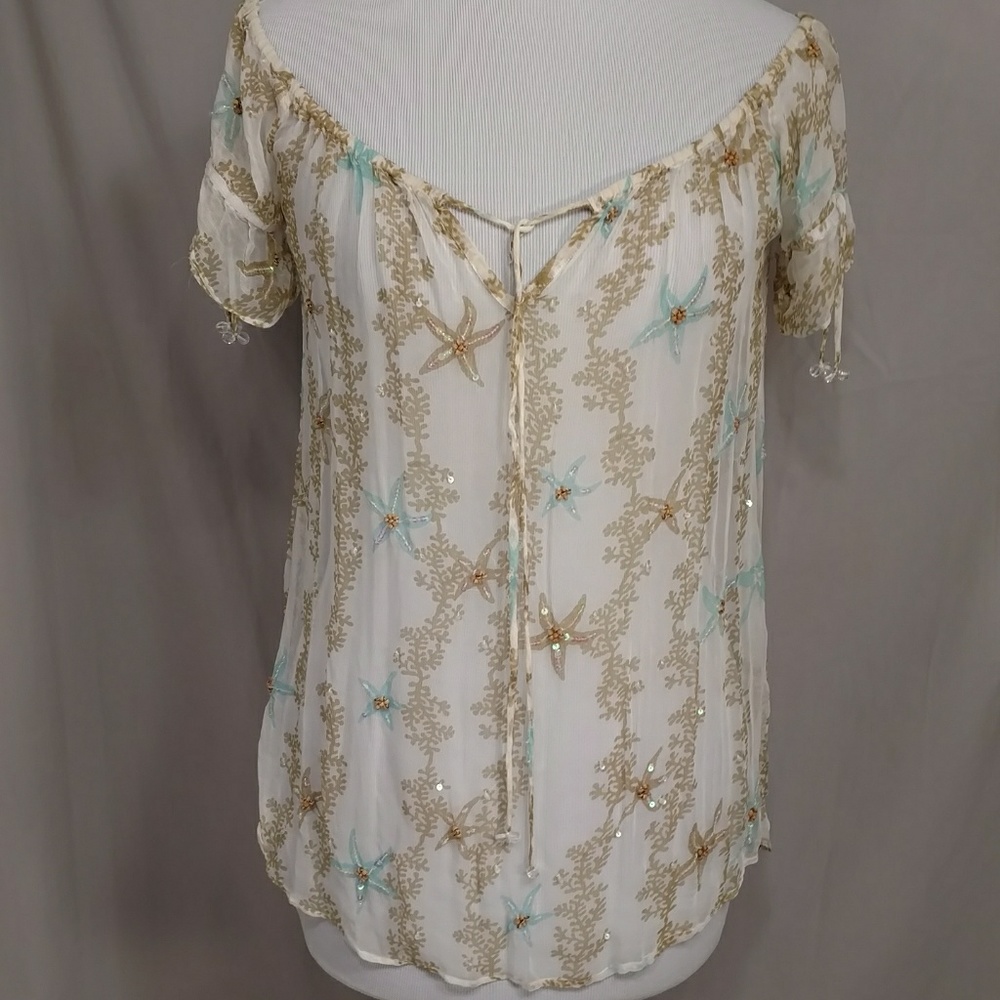 Sheer Silk Top Starfish Letarte Beachwear Resort Cover Up Peasant Blouse Styling